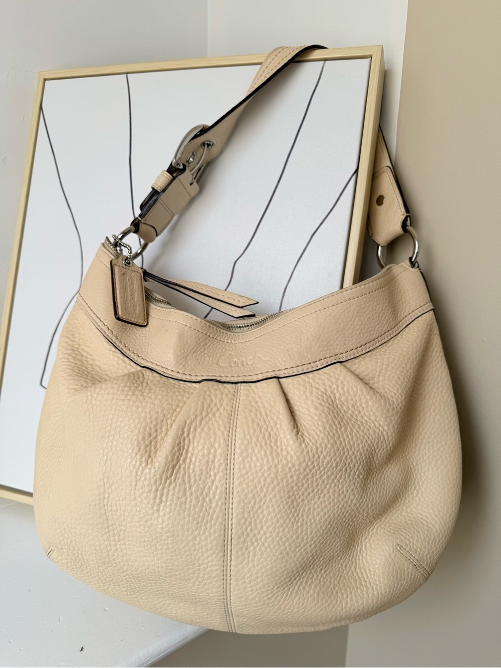Coach Cream Pebbled Leather Large Hobo Handbag B1077-F13731